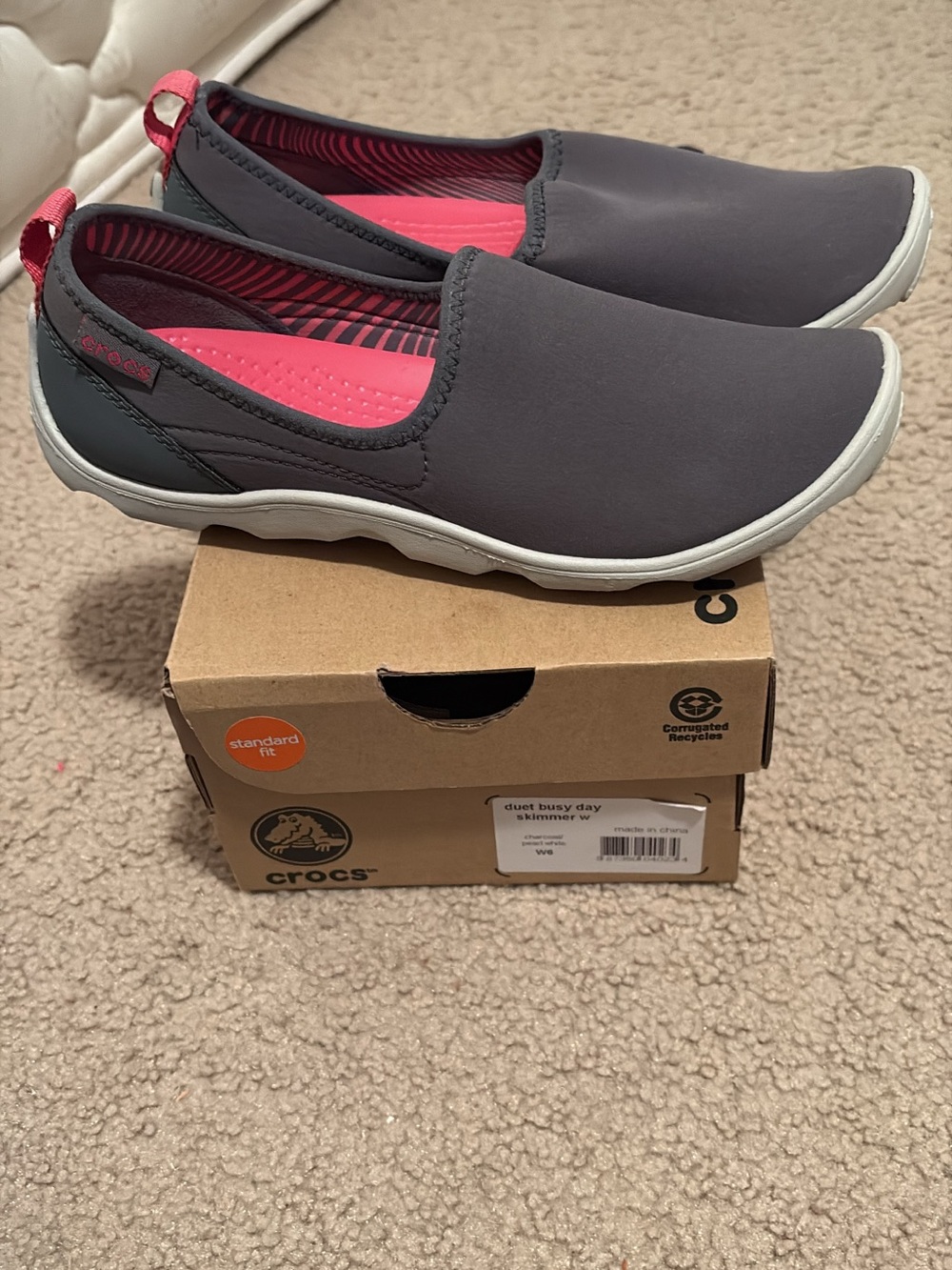 CROCS Women’s Slip-On Mules — Gray with Pink